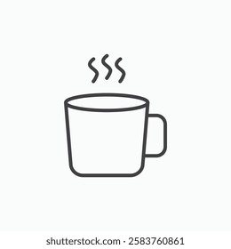 Hot coffee Mug vector icon isolated in black line