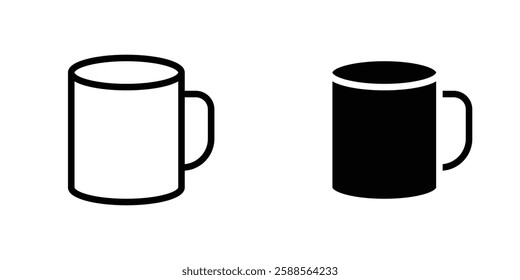 Hot coffee Mug vectors icons set in filled and strokes on white background