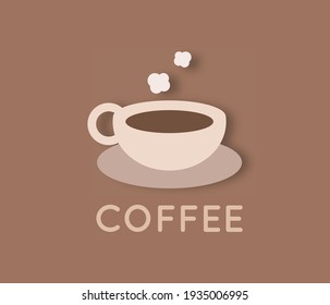 Hot coffee on light brown plate with brown background.