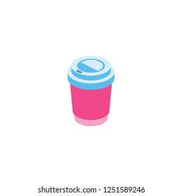 Hot Coffee paper cup. Creative 3d vector isometric icon illustration.