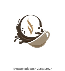 Hot coffee pours out of the cup