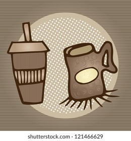 Hot coffee ready to take, on vintage background