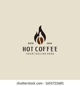 Hot coffee roaster vintage logo design with coffee beans and flame