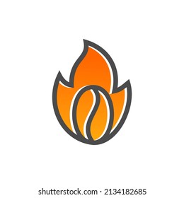 Hot coffee roaster vintage logo design with coffee beans and flame template