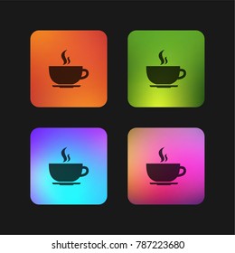 Hot coffee rounded cup on a plate from side view four color gradient app icon design