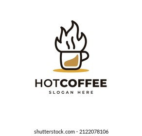 Hot coffee scent aromatic vector logo design. Fire burn coffee logo design