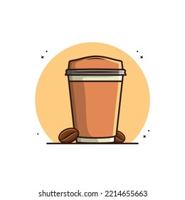 Hot Coffee with seeds Vector Illustration. Happy Breakfast. Coffee Shop. Coffee Mascot Logo. Flat Cartoon Style Suitable for Web Landing Page, Banner, Flyer, Sticker, Wallpaper, Cards, Background
