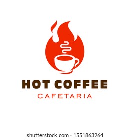 hot coffee shop logo with mug cup and fire flame icon design for cafe or cafeteria in trendy minimal line simple style