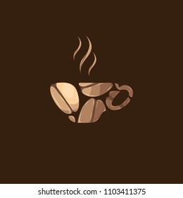 hot coffee shop time premium logo vector