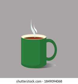 hot coffee with smoke green colored mug isolated