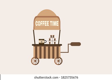 Hot coffee street food cart. Colorful vector illustration, cartoon style, isolated on white background