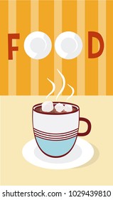 Hot coffee with sugar cubes cartoon menu cover