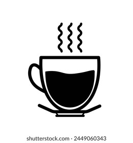 Hot coffee or tea cup for cafe sign age icon vector illustration shadow silhouette isolated on square white background. Simple flat cartoon styled drawing.