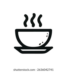hot coffee or tea cup icon, black and white illustration