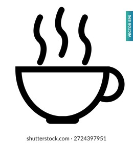 HOT COFFEE OR TEA CUP ICON WITH STEAM. MORNING BEVERAGE LINE ART SIGN FOR FOR WEB, UI, UX, APP