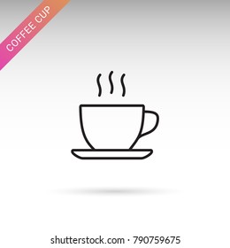 Hot coffee, tea cup thin line isolated flat vector icon