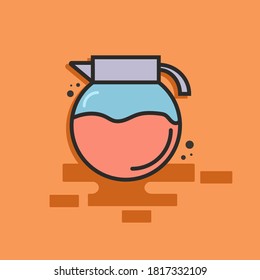 Hot Coffee with Teapot Vector Illustration. Cafe and Restaurant Menu. Cafe Logo. Coffee Shop. Flat Cartoon Style Suitable for Web Landing Page, Banner, Flyer, Sticker, Card, Background.