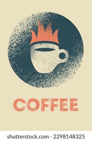 Hot Coffee typographical vintage grunge style poster or menu design. Emblem or logo for cafe and coffee house with letterpress effect. Retro vector illustration.