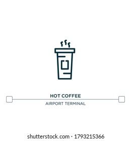 scharfe Kaffee-Vektorsymbol. Einfache Elementgrafik. Hot-Coffee-Umriss-Ikone aus dem Flughafenterminalkonzept. Kann für Web und Mobile verwendet werden
