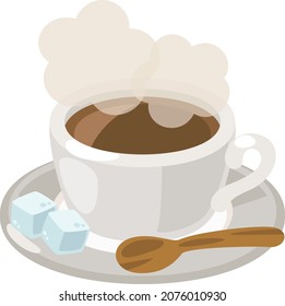 Hot coffee in a white cup