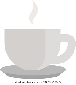 Hot coffee in a white cup, icon illustration, vector on white background