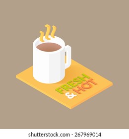Hot coffee in white cup icon, vector illustration