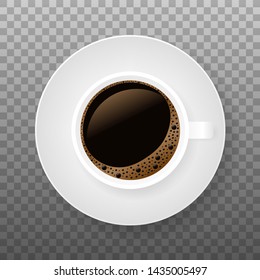 Hot coffee in a white cup and saucer. Vector stock illustration.