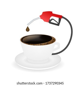 Hot coffee in a white cup and saucer. Coffee is power. Vector stock illustration.