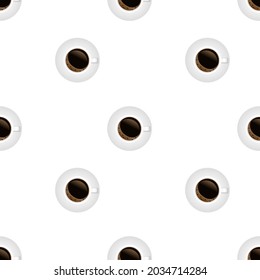 Hot coffee in a white cup and saucer pattern. Vector illustration.