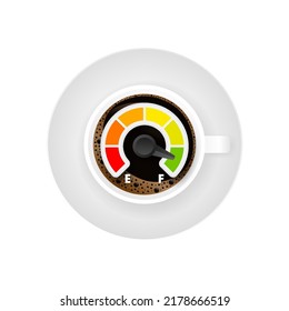 Hot coffee in a white cup and saucer. Coffee is power. Vector stock illustration.
