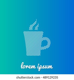 Hot Coffee White stroke fill with blue & green gradient background Icon / Logo Design