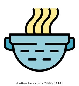 Hot colander icon outline vector. Cooking sieve. Pasta crockery color flat