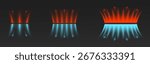 Hot and cold air flow arrows set isolated on transparent background. Vector realistic illustration of red and blue direction signs, conditioner wind stream icons, fresh airflow and heating technology