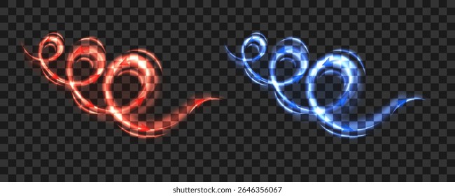Hot and cold air flow on transparent background. Light effects for demonstrating the principles of operation of air conditioning equipment, ventilation systems and HVAC training materials 