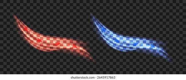 Hot and cold air flows with directional arrows on a transparent background. Light effects, ideal for visualizing the operation of air coolers and climate control equipment
