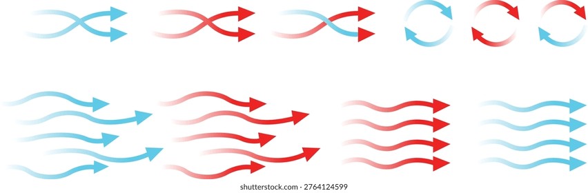 Hot and Cold  arrow  wave Air Circulation Icons Climate Control and Ventilation Icons Heat Exchange and Air Stream Symbols vector
