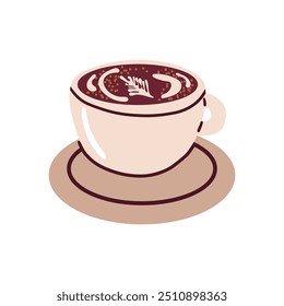 Hot or cold coffee beverage with cute doodle decoration. Espresso, americano cup, cappuccino and latte in glasses. Vector illustration hand drawn style.