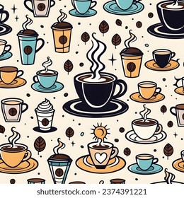 Hot and cold coffee beverage. Different types of drinks set. Espresso, americano cup, cappuccino and latte in paper mug