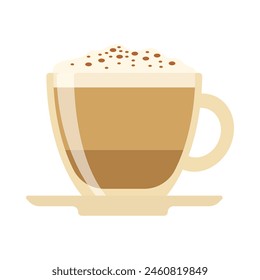 Hot and cold coffee beverage. Different types of drinks set. Espresso, americano cup, cappuccino and latte in paper mug, iced macchiato in glass. Flat vector illustrations isolated on white background