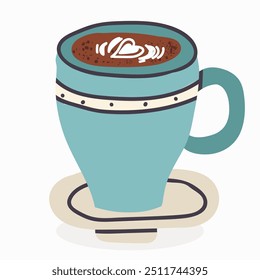 Bebida de café caliente o frío. Espresso, taza americana, capuchino y café con leche en taza de cerámica, taza. Estilo dibujado a mano de Ilustración vectorial.