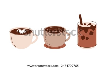 Hot and cold coffee beverage logo. Different types of drinks set
