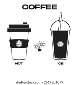 Hot and cold coffee beverage packaging design icon template