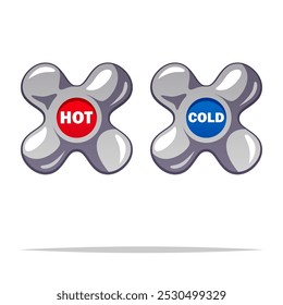 Ilustração isolada de vetor de botões de torneira quente e frio