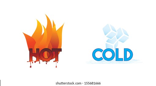 Hot and Cold or Fire and Ice icons; climate symbol icon