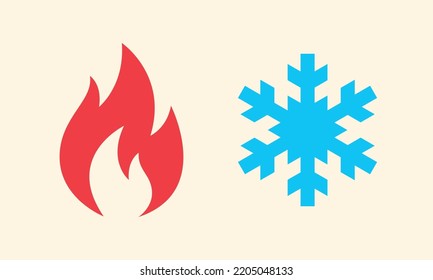 Hot and cold. Fire and snowlake. Modern vector icon design.