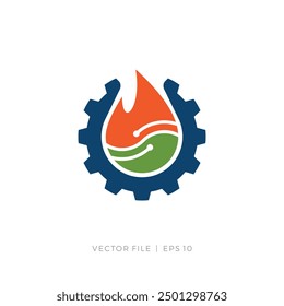 hot and cold gas or oil logo with gear HVAC maintenance symbol