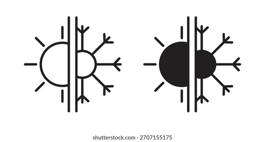 Icono caliente y frío en un diseño de Vector de trazo negro y versión sólida plana sobre fondo blanco
