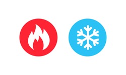 Hot And Cold Icon. Fire And Snowflake Sign. Heating And Cooling Button. Vector EPS 10. Isolated On White Background
