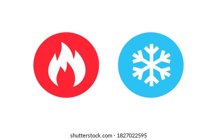 Hot and cold icon. Fire and snowflake sign. Heating and cooling button. Vector EPS 10. Isolated on white background