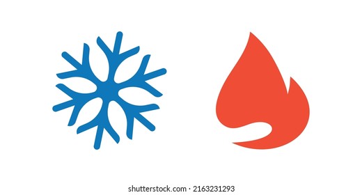 Hot and cold icon. Fire and snowflake sign. Heating and cooling button. Vector EPS 10. Isolated on white background